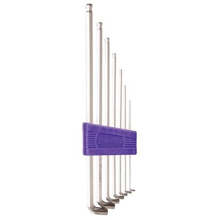 Eight Tool SHORT ARM TAPER HEAD HEX KEY L-HANDLE EXTRA LONG SET, 7PC 1.5-6MM SLVR TTS-7